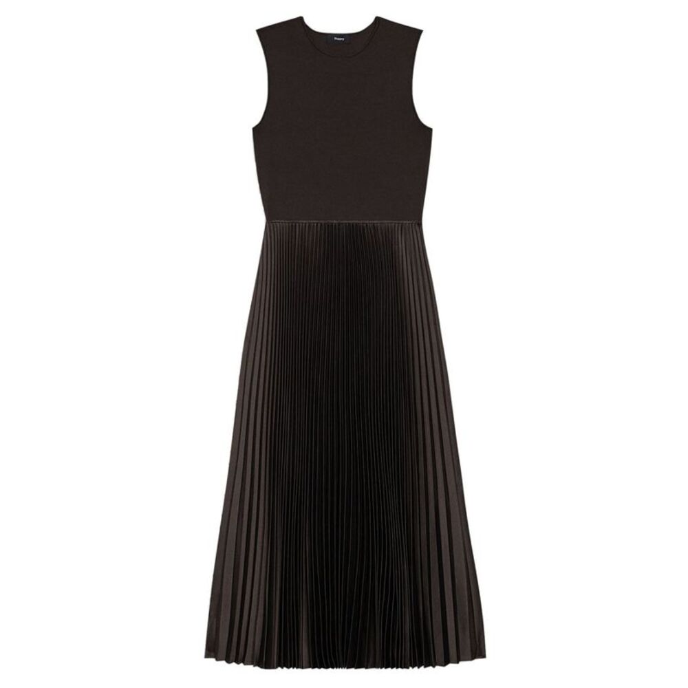 Theory Womens Wool-Blend Pleated Sleeveless Midi Dress 00 Hickory - NWT